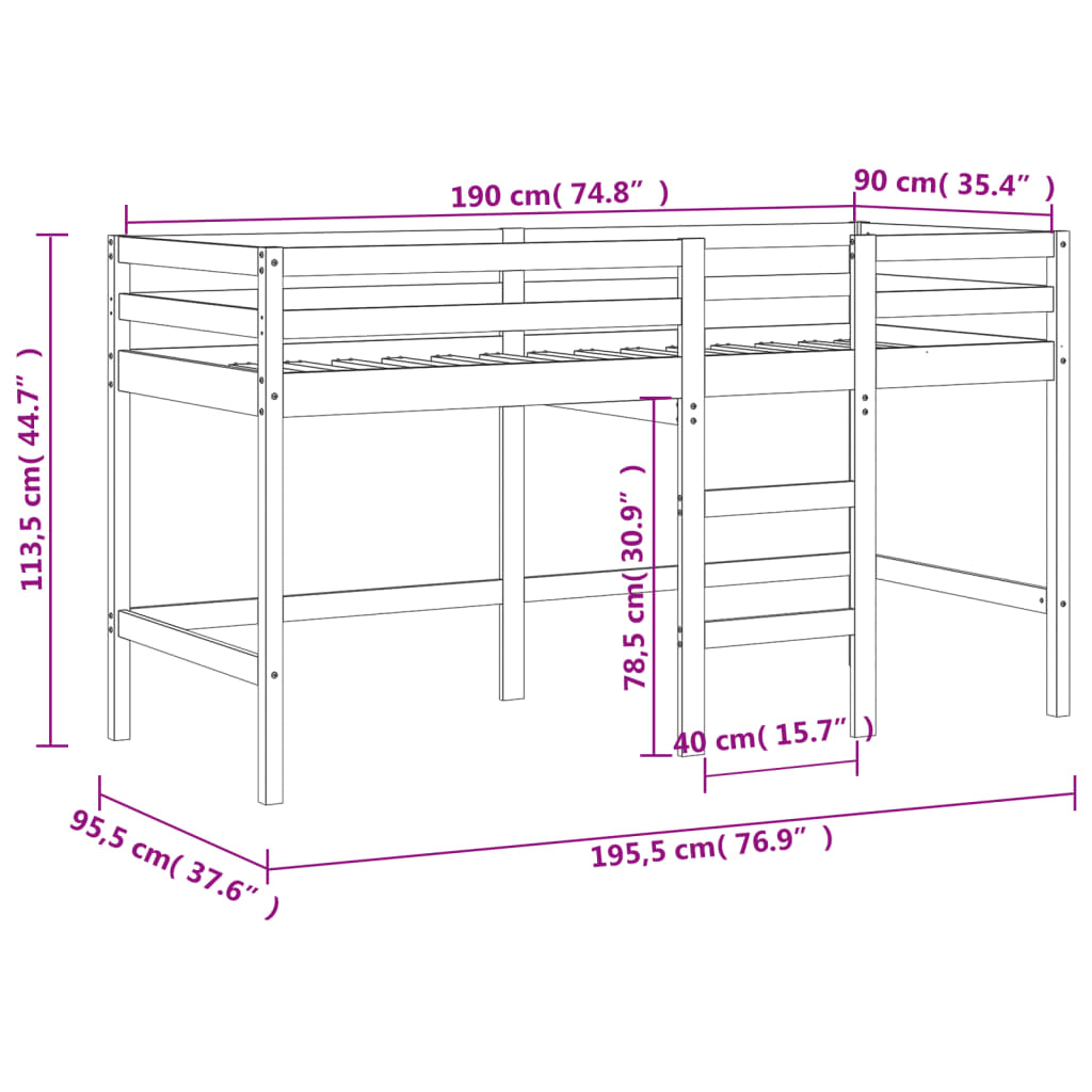 vidaXL Køyeseng for barn med stige 90x190 cm heltre furu