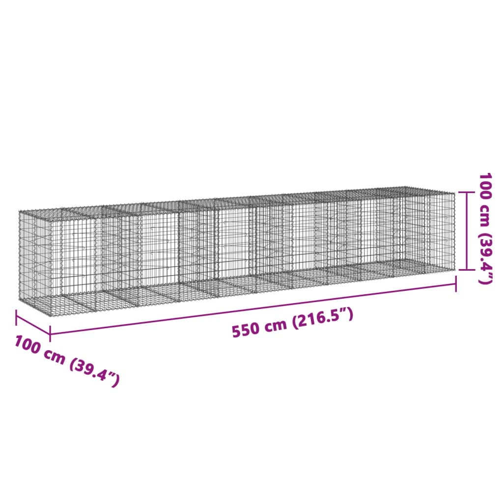 vidaXL Gabionkurv med deksel 550x100x100 cm galvanisert jern