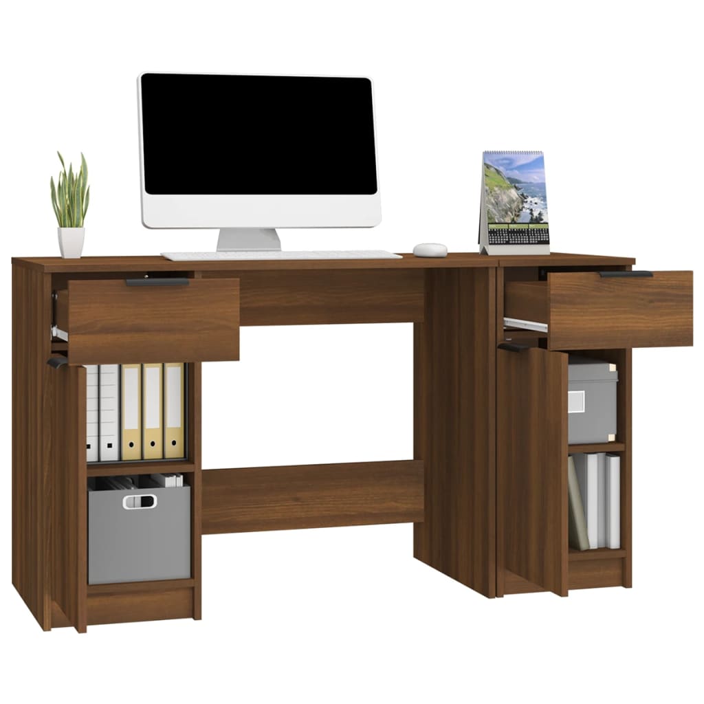 vidaXL Skrivebord med sideskap brun eik konstruert tre