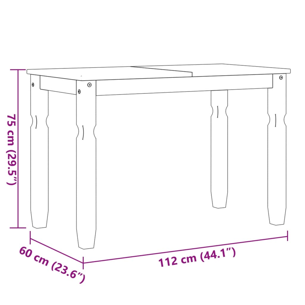 vidaXL Spisebord Corona hvit 112x60x75 cm heltre furu