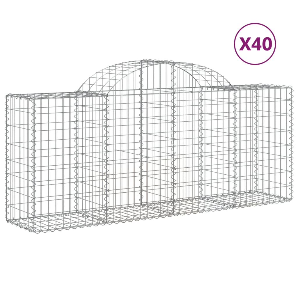 vidaXL Gabionkurver buede 40 stk 200x50x80/100 cm galvanisert jern