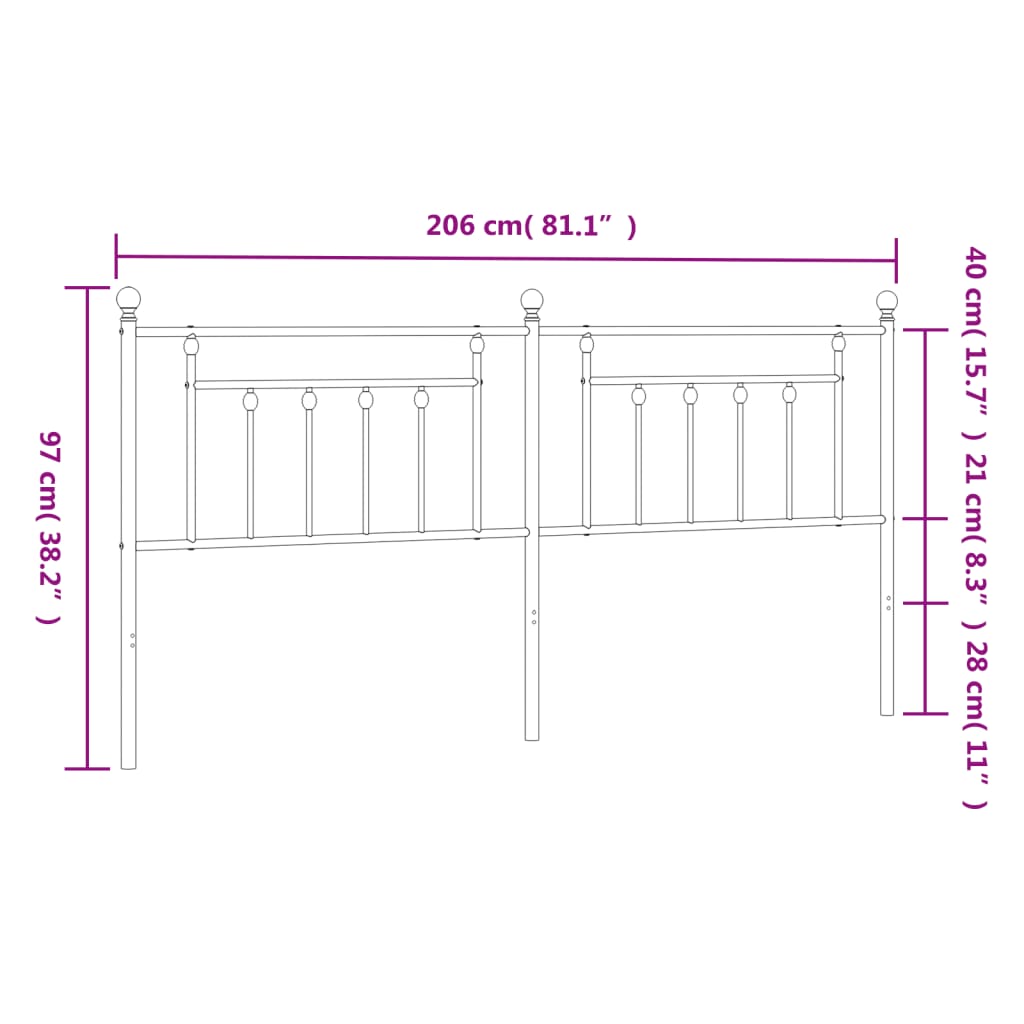 vidaXL Sengegavl i metall hvit 200 cm