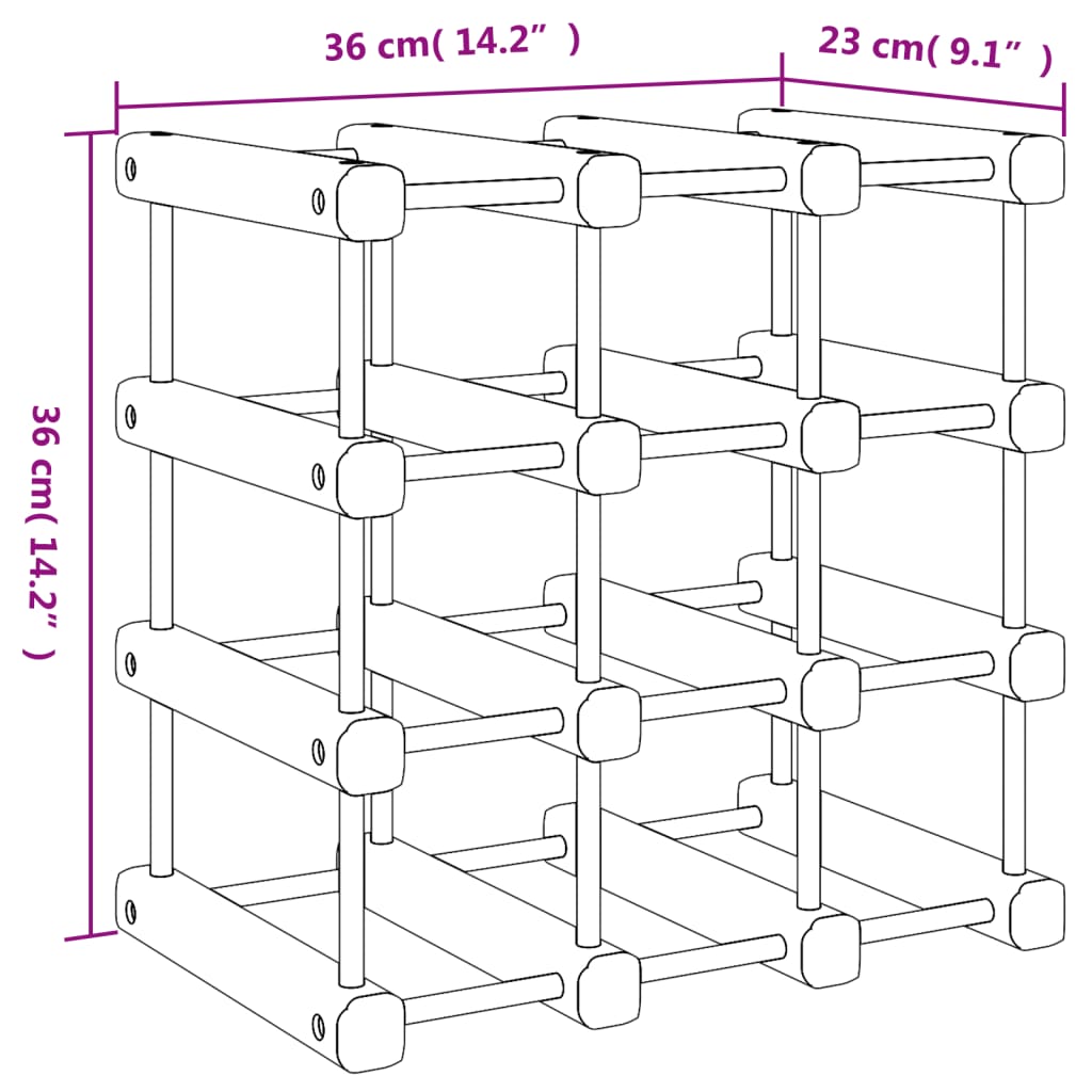 vidaXL Vinstativ for 12 flasker 36x23x36 cm heltre furu