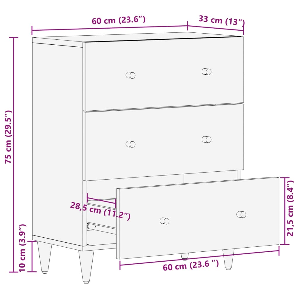 vidaXL Sideskap 60x33x75 cm heltre mango