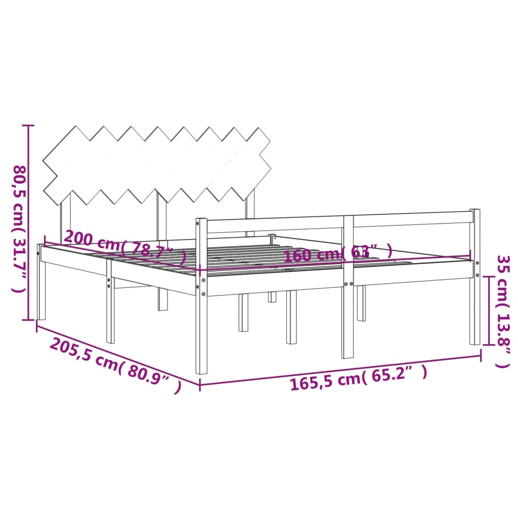 vidaXL Seniorseng med hodegavl hvit 160x200 cm heltre