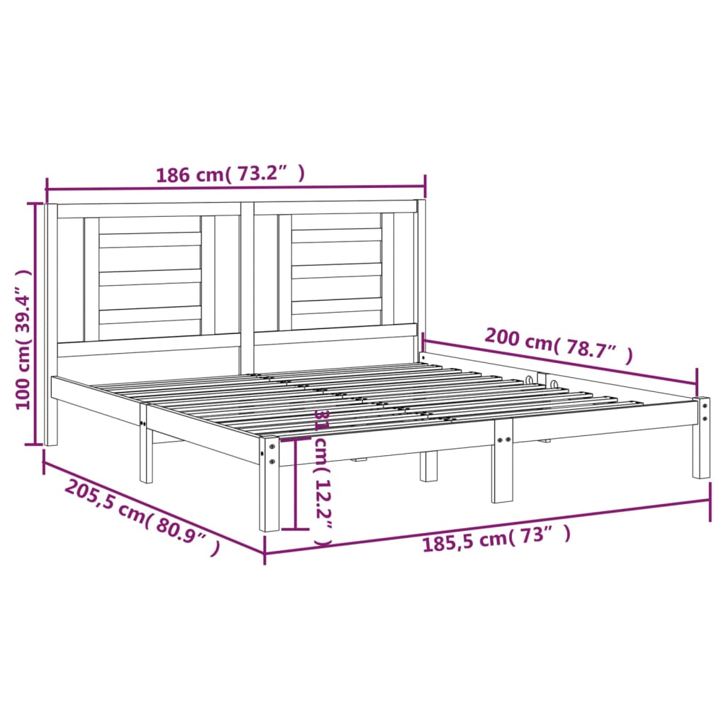 vidaXL Sengeramme heltre 180x200 cm Super King