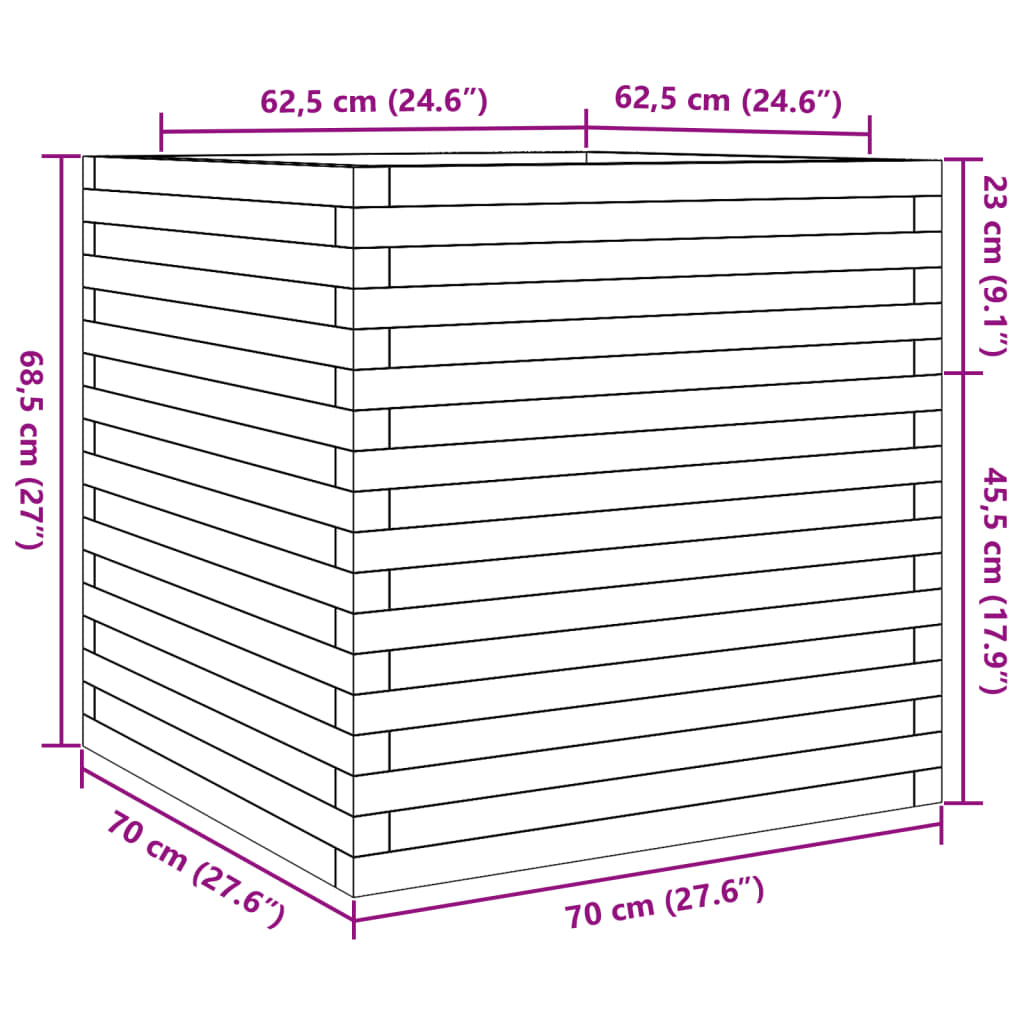 vidaXL Plantekasse 70x70x68,5 cm impregnert furu