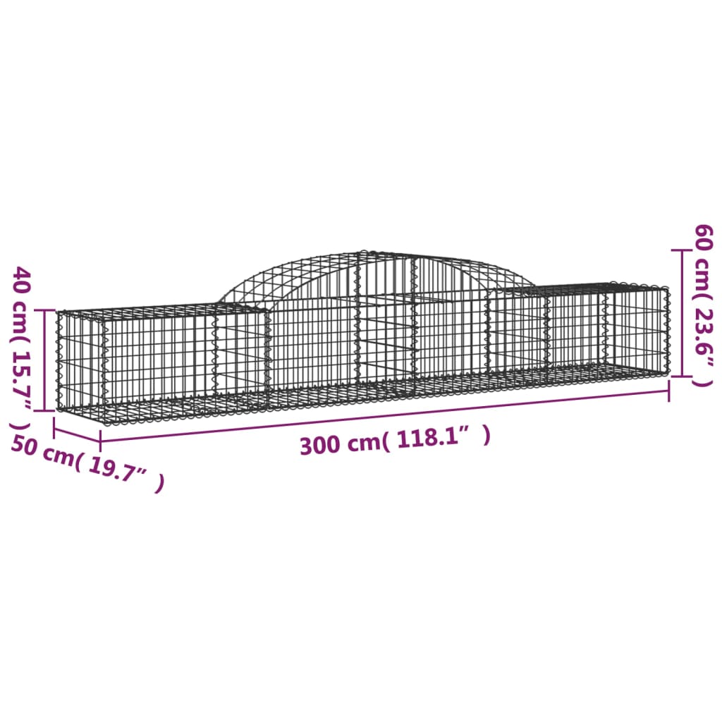 vidaXL Gabionkurver buede 12 stk 300x50x40/60 cm galvanisert jern