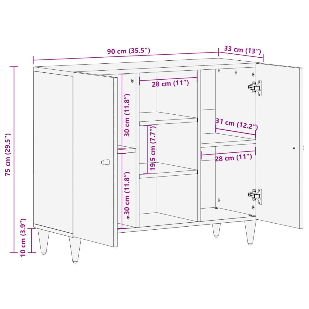 vidaXL Sideskap 90x33x75 cm heltre mango