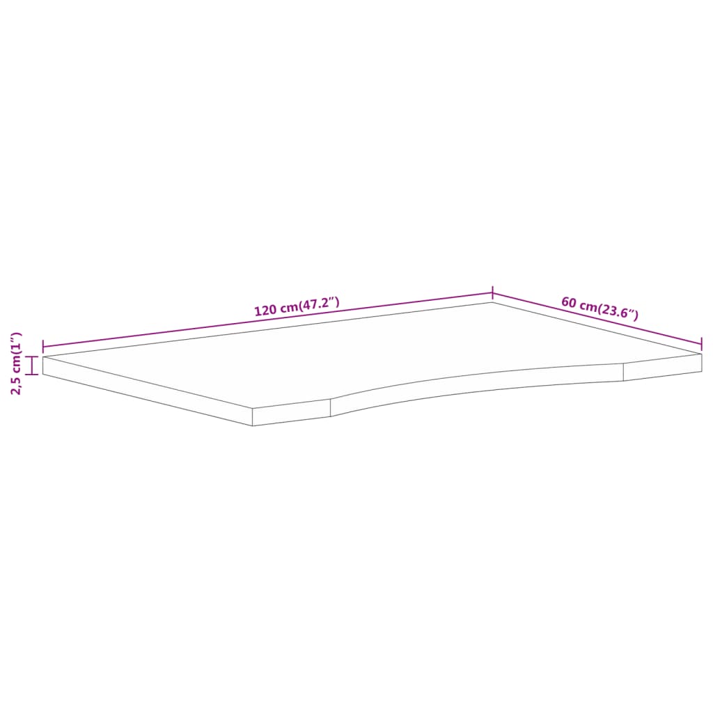 vidaXL Skrivebordsplate med kurve 120x60x2,5 cm heltre grovt mangotre