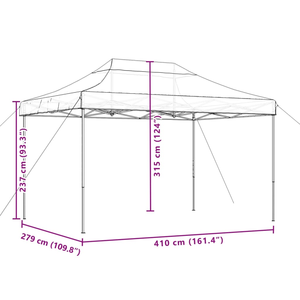 vidaXL Sammenleggbart partytelt pop-up svart 410x279x315 cm