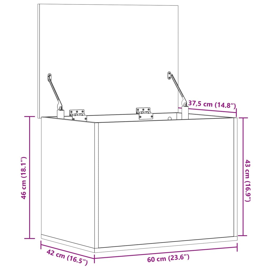 vidaXL Oppbevaringsboks røkt eik 60x42x46 cm konstruert tre