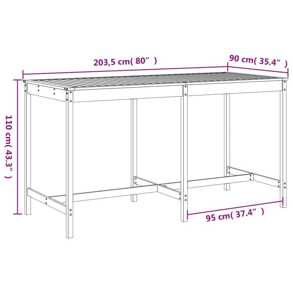 vidaXL Hagebarsett 9 deler svart heltre furu