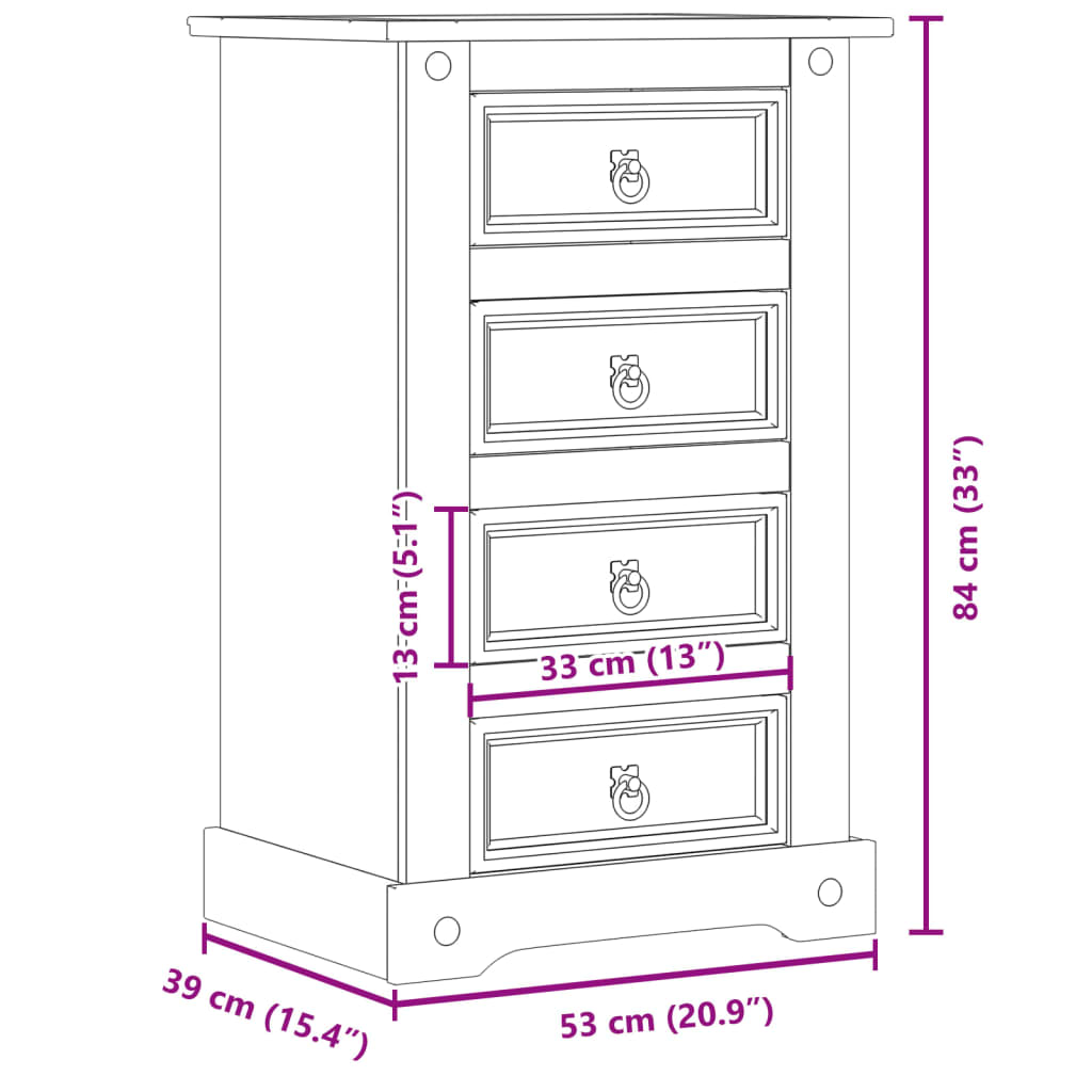 vidaXL Nattbord Corona 53x39x84 cm heltre furu