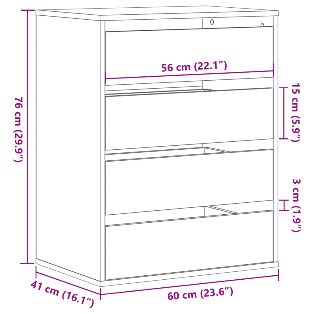 vidaXL Kommode brun eik 60x41x76 cm konstruert tre