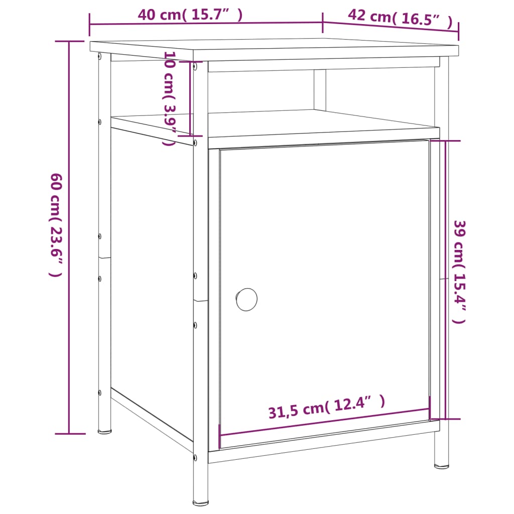 vidaXL Nattbord 2 stk røkt eik 40x42x60 cm konstruert tre