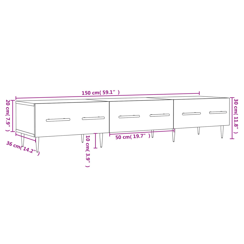 vidaXL TV-benk grå sonoma 150x36x30 cm konstruert tre