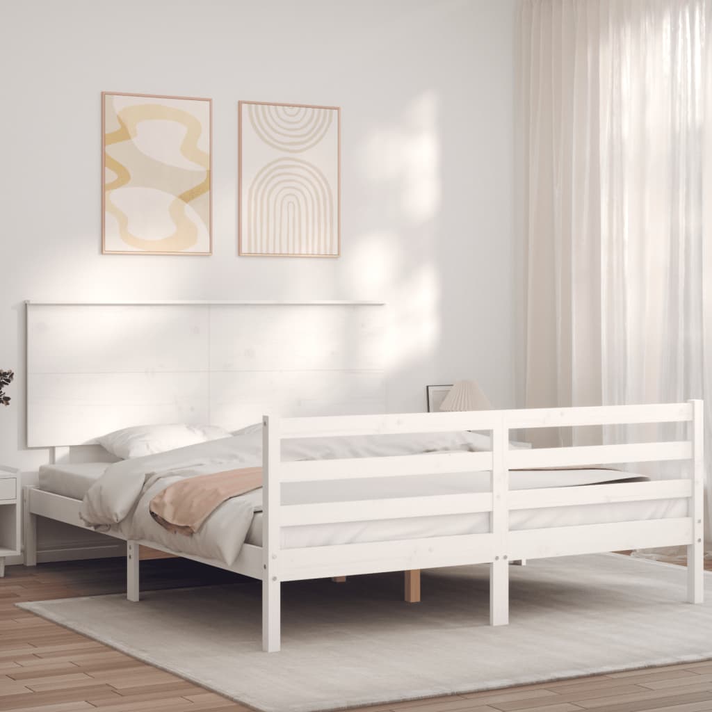 vidaXL Sengeramme med hodegavl hvit 5FT King Size heltre