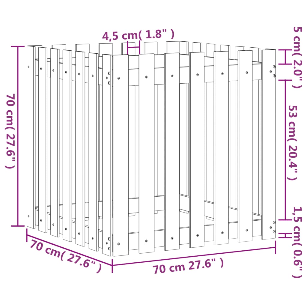 vidaXL Plantekasse med gjerdedesign 70x70x70 cm heltre furu