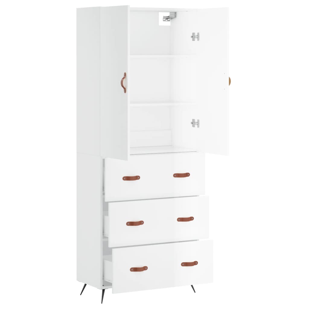 vidaXL Highboard høyglans hvit 69,5x34x180 cm konstruert tre