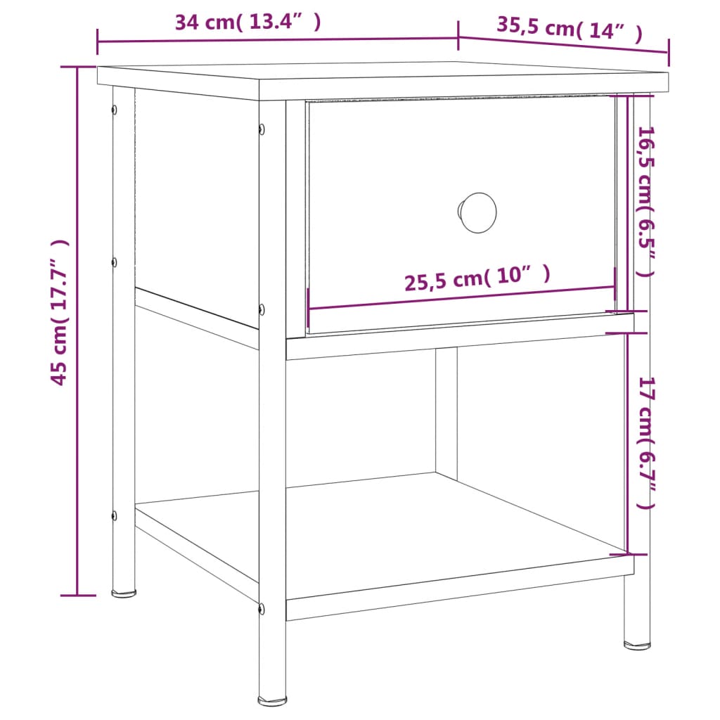 vidaXL Nattbord brun eik 34x35,5x45 cm konstruert tre