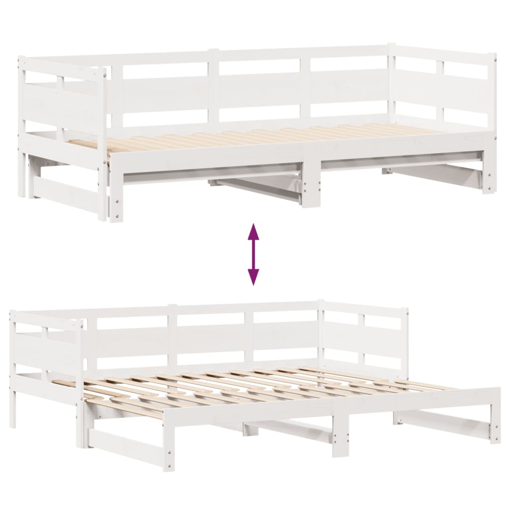 vidaXL Uttrekkbar dagseng med skuffer uten madrass hvit 90x200 cm