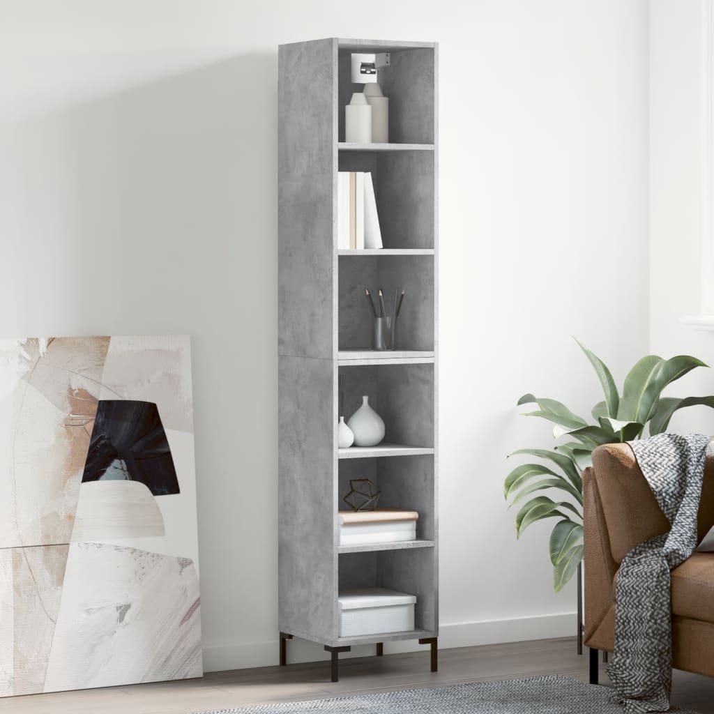 vidaXL Highboard betonggrå 34,5x32,5x180 cm konstruert tre