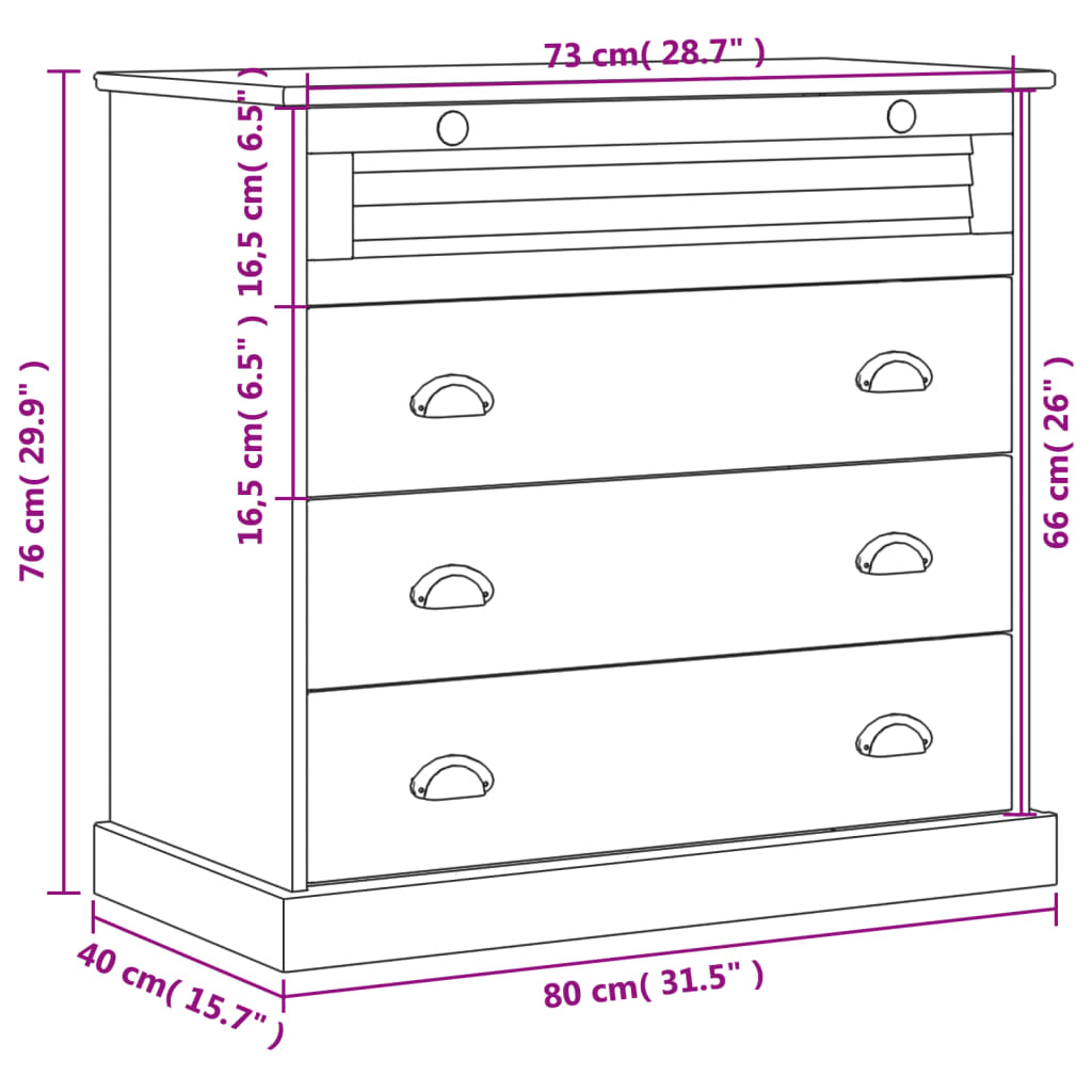 vidaXL Kommode VIGO hvit 80x40x76 cm heltre furu