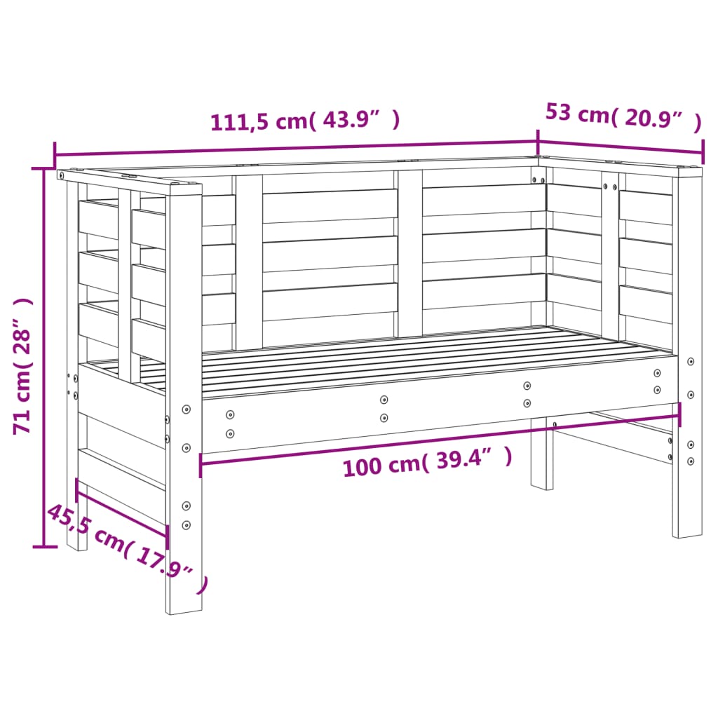 vidaXL Hagebenk svart 111,5x53x71 cm heltre furu