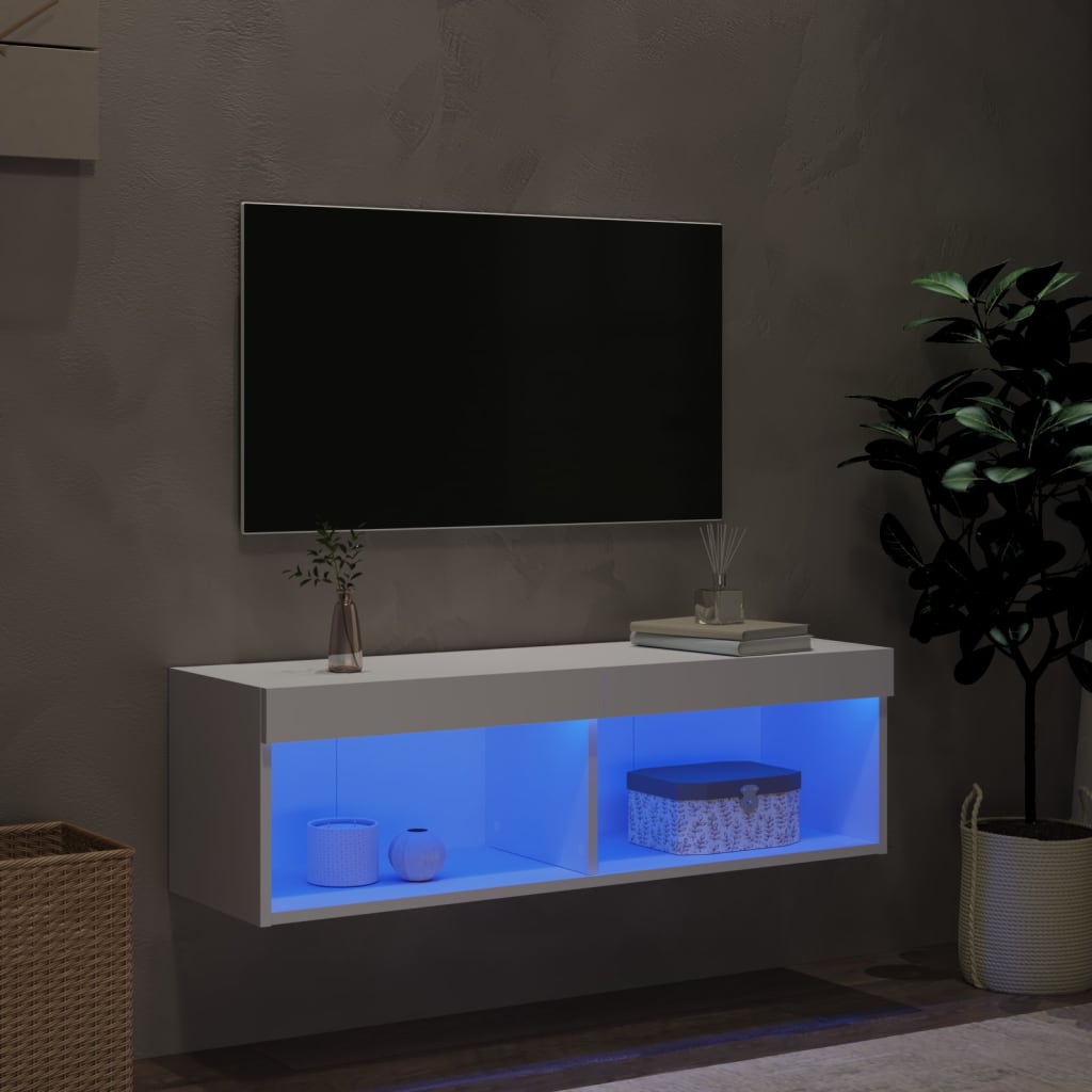 vidaXL TV-benk med LED hvit 100x30x30 cm