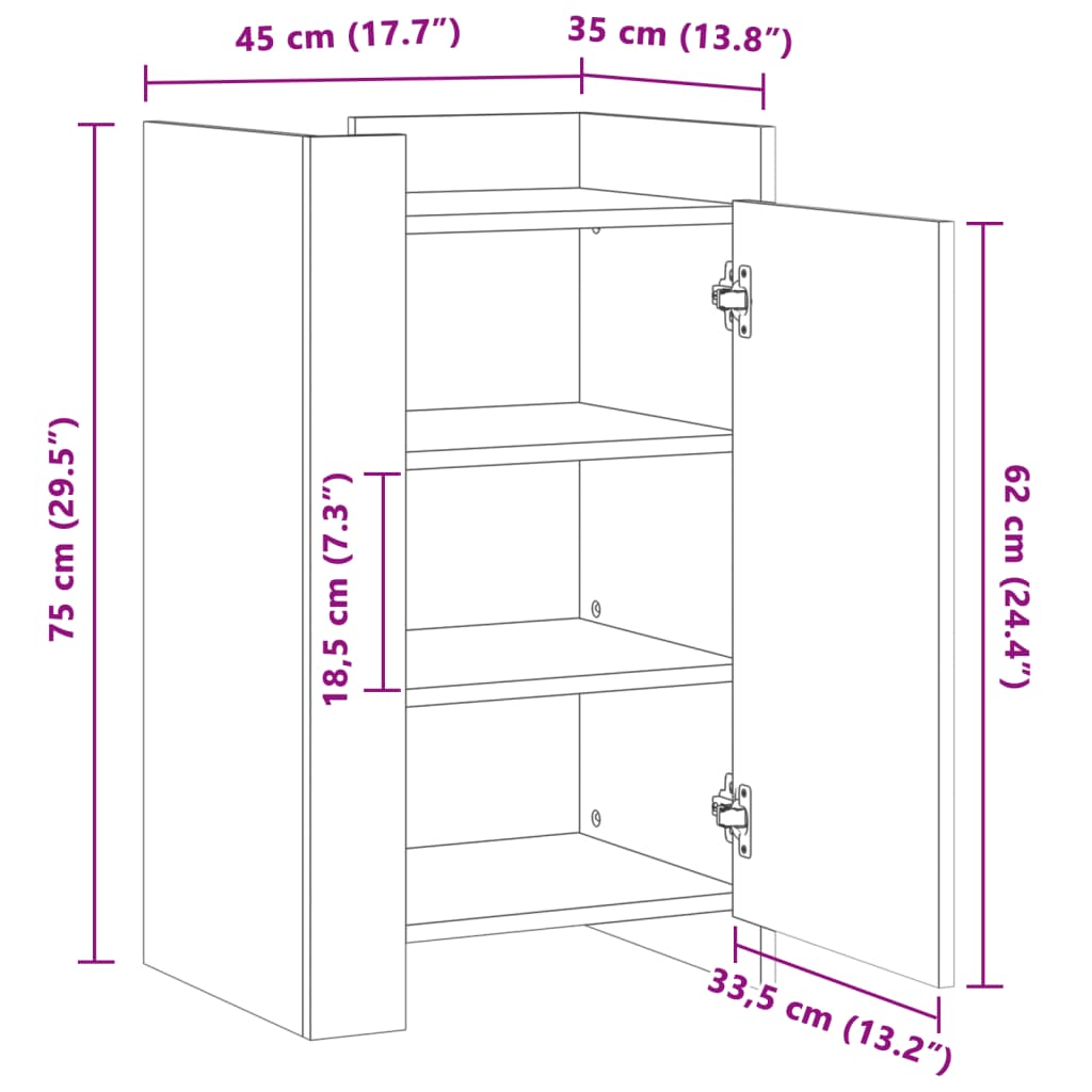 vidaXL Skjenk hvit 45x35x75 cm konstruert tre