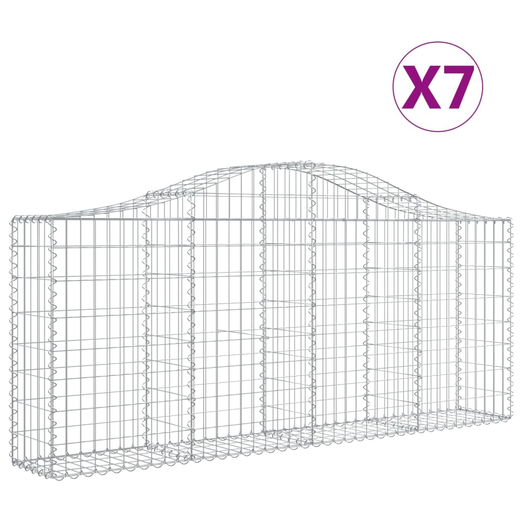 vidaXL Gabionkurver buede 7 stk 200x30x80/100 cm galvanisert jern