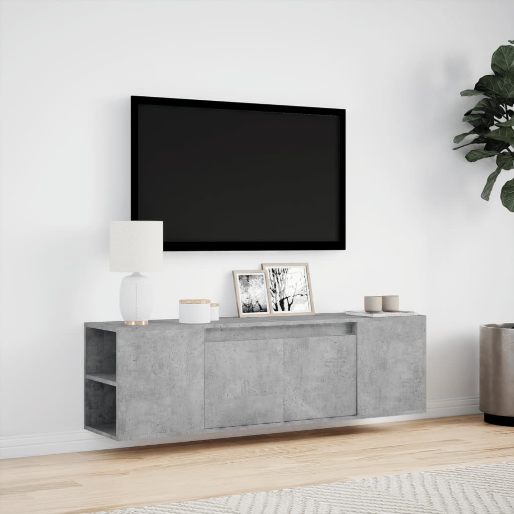 vidaXL Vegghengt TV-benk med LED-lys betonggrå 135x31x39,5 cm