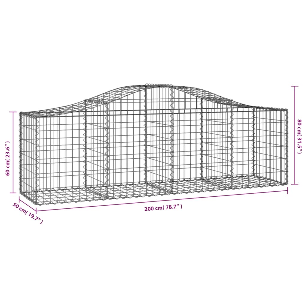 vidaXL Gabionkurver buede 30 stk 200x50x60/80 cm galvanisert jern