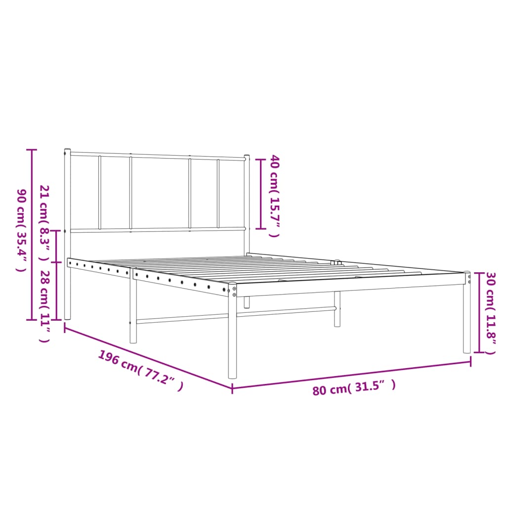 vidaXL Sengeramme i metall med hodegavl svart 75x190 cm