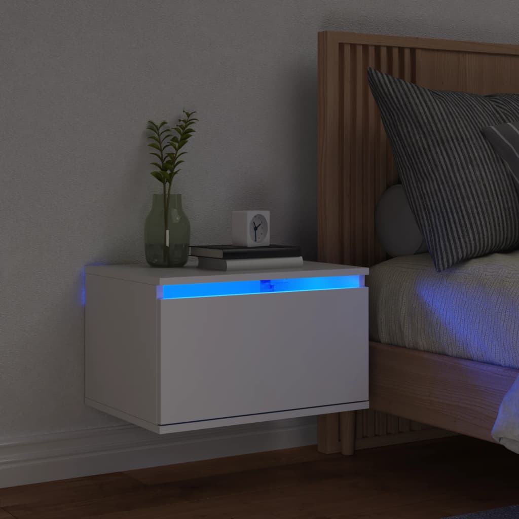 vidaXL Vegghengt nattbord med LED-lys hvit