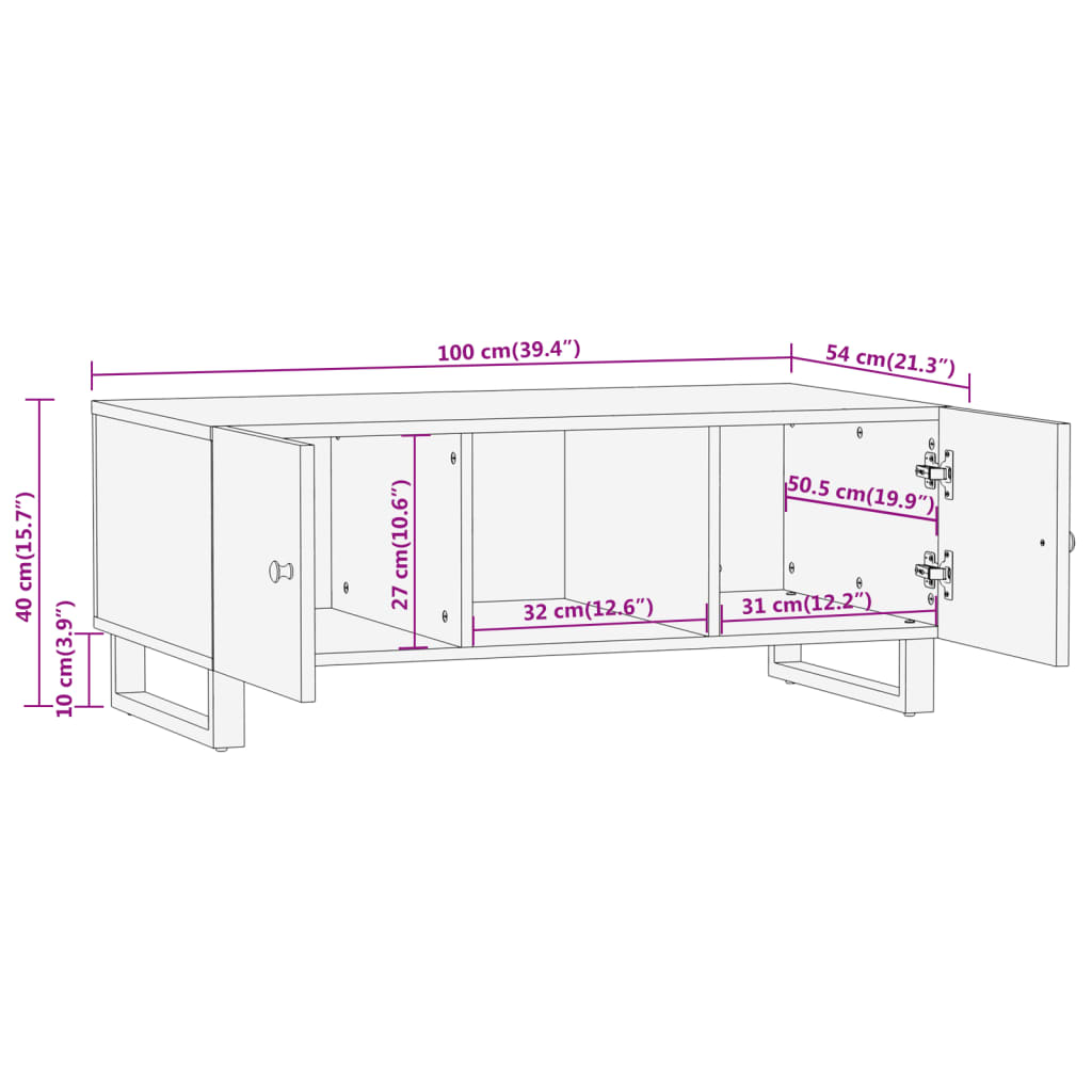 vidaXL Salongbord brun og svart 100x54x40 cm heltre furu