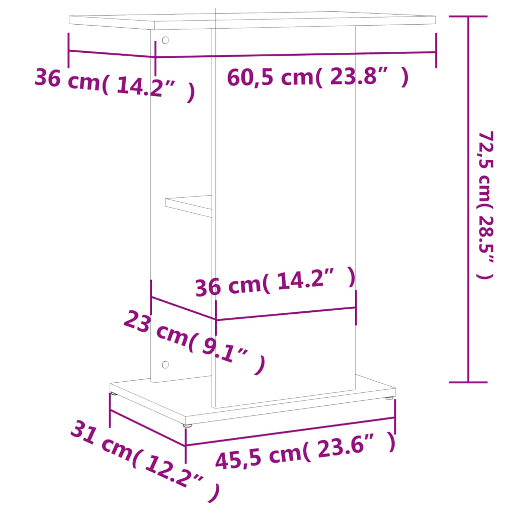 vidaXL Akvariumstativ hvit 60,5x36x72,5 cm konstruert tre