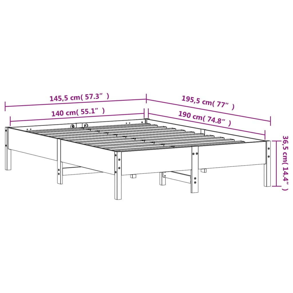 vidaXL Sengeramme uten madrass voksbrun 140x190 cm heltre furu