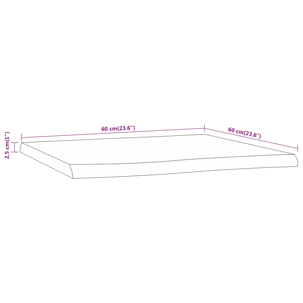 vidaXL Bordplate 60x60x2,5 cm firkantet heltre akasie naturlig kant