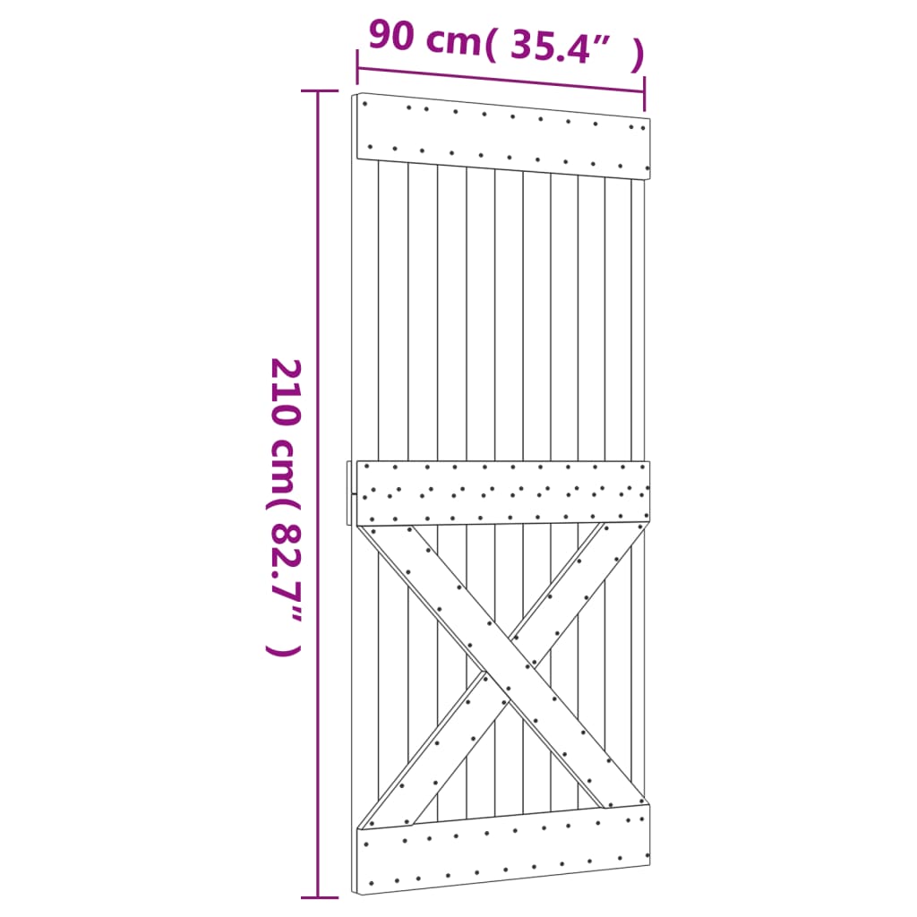 vidaXL Skyvedør med monteringstilbehør 90x210 cm heltre furu