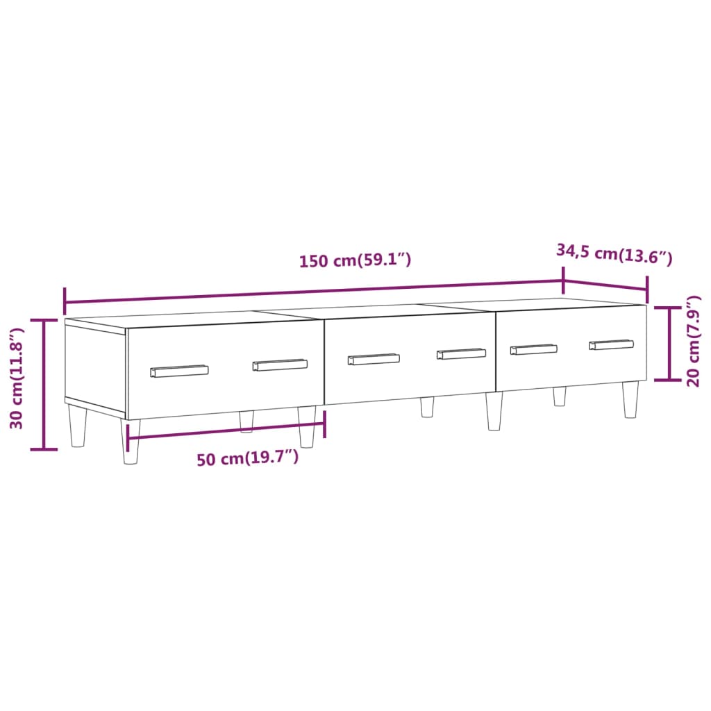 vidaXL TV-benk røkt eik 150x34,5x30 cm konstruert tre