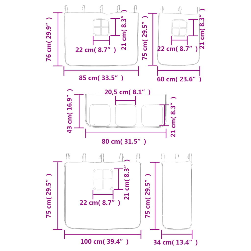 vidaXL Køyeseng for barn med gardiner rosa 90x190 cm heltre furu