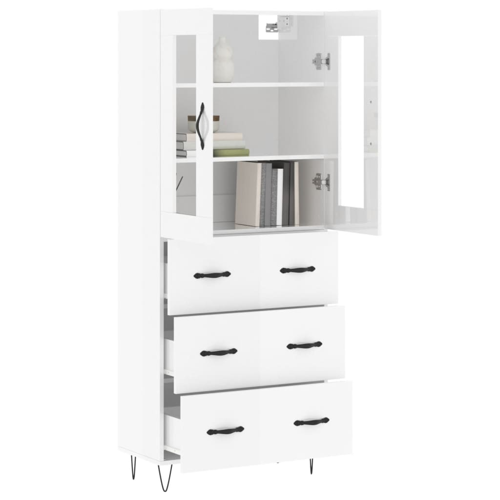 vidaXL Highboard høyglans hvit 69,5x34x180 cm konstruert tre