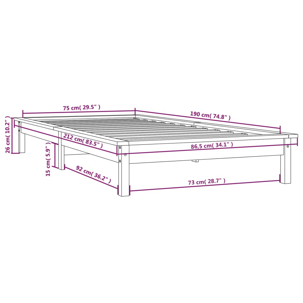 vidaXL Sengeramme honningbrun 75x190 cm heltre furu Small Single