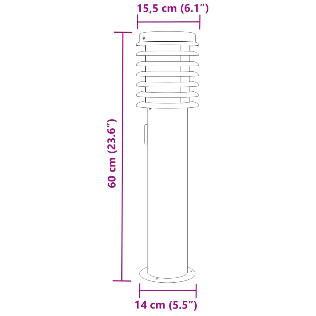 vidaXL Utendørs gulvlampe med uttak sølv 60 cm rustfritt stål