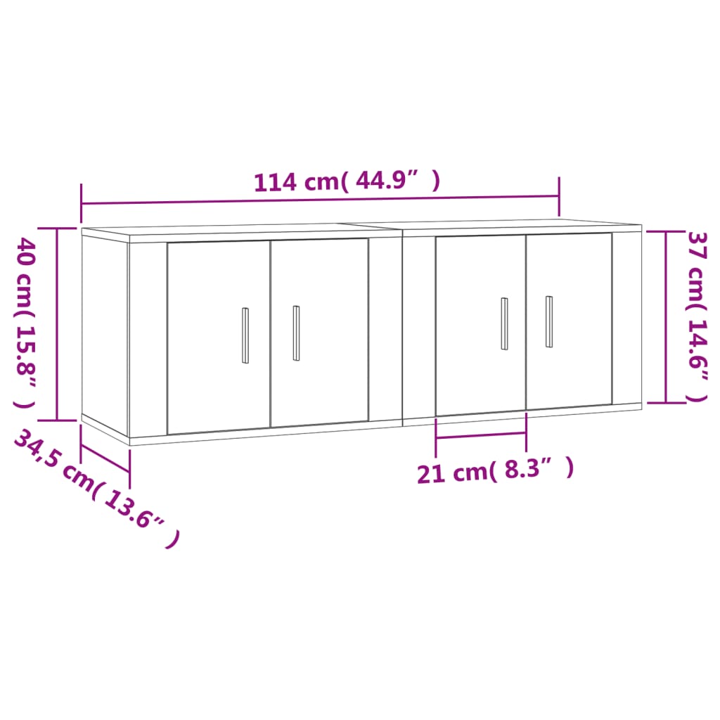 vidaXL Vegghengte TV-benker 2 stk høyglans hvit 57x34,5x40 cm