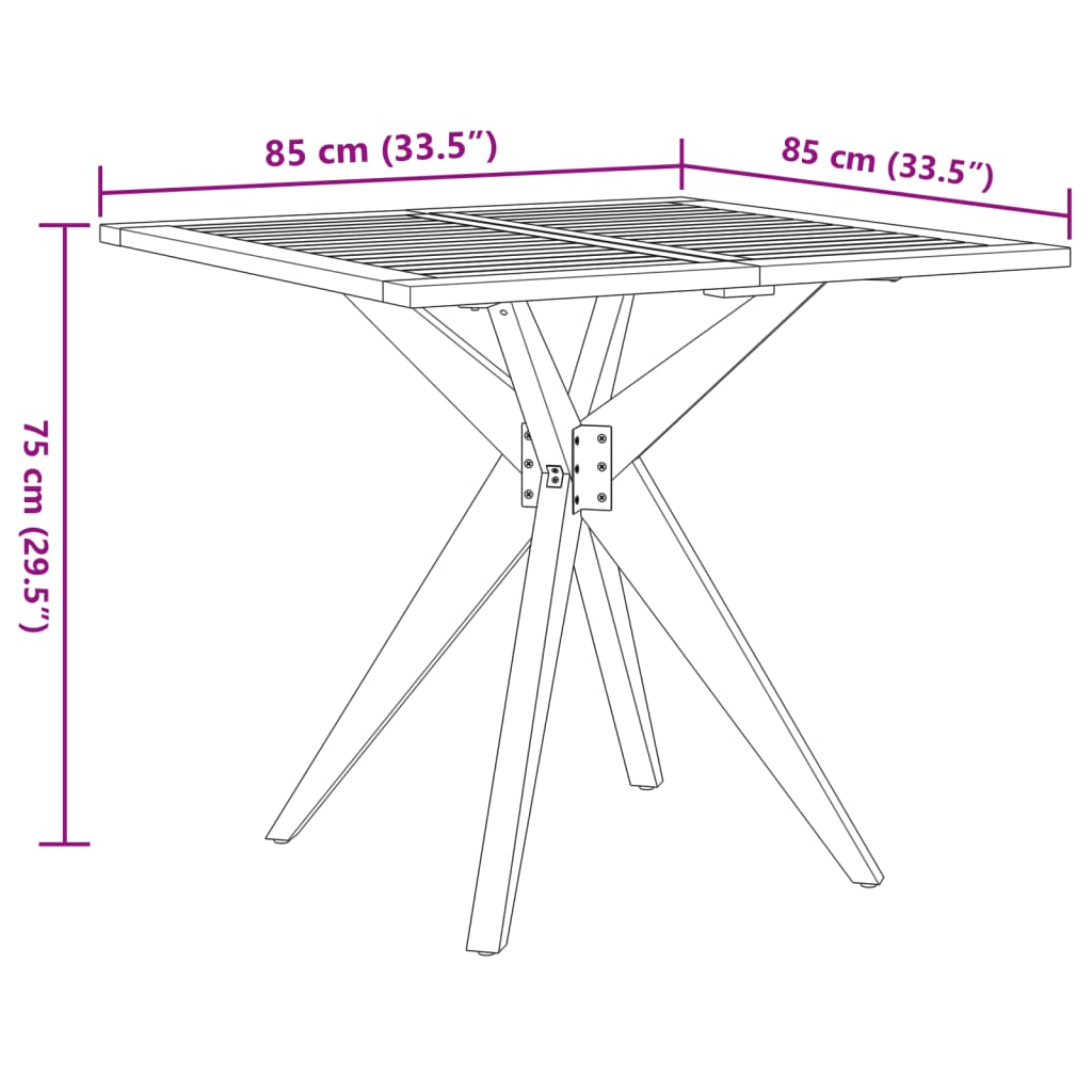 vidaXL Hagebord firkantet 85x85x75 cm heltre akasie