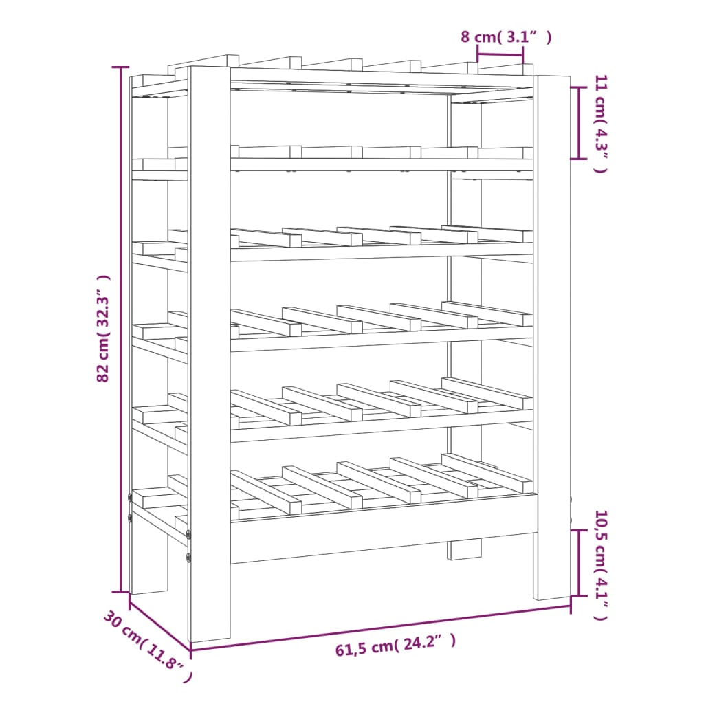 vidaXL Vinstativ 61,5x30x82 cm heltre furu