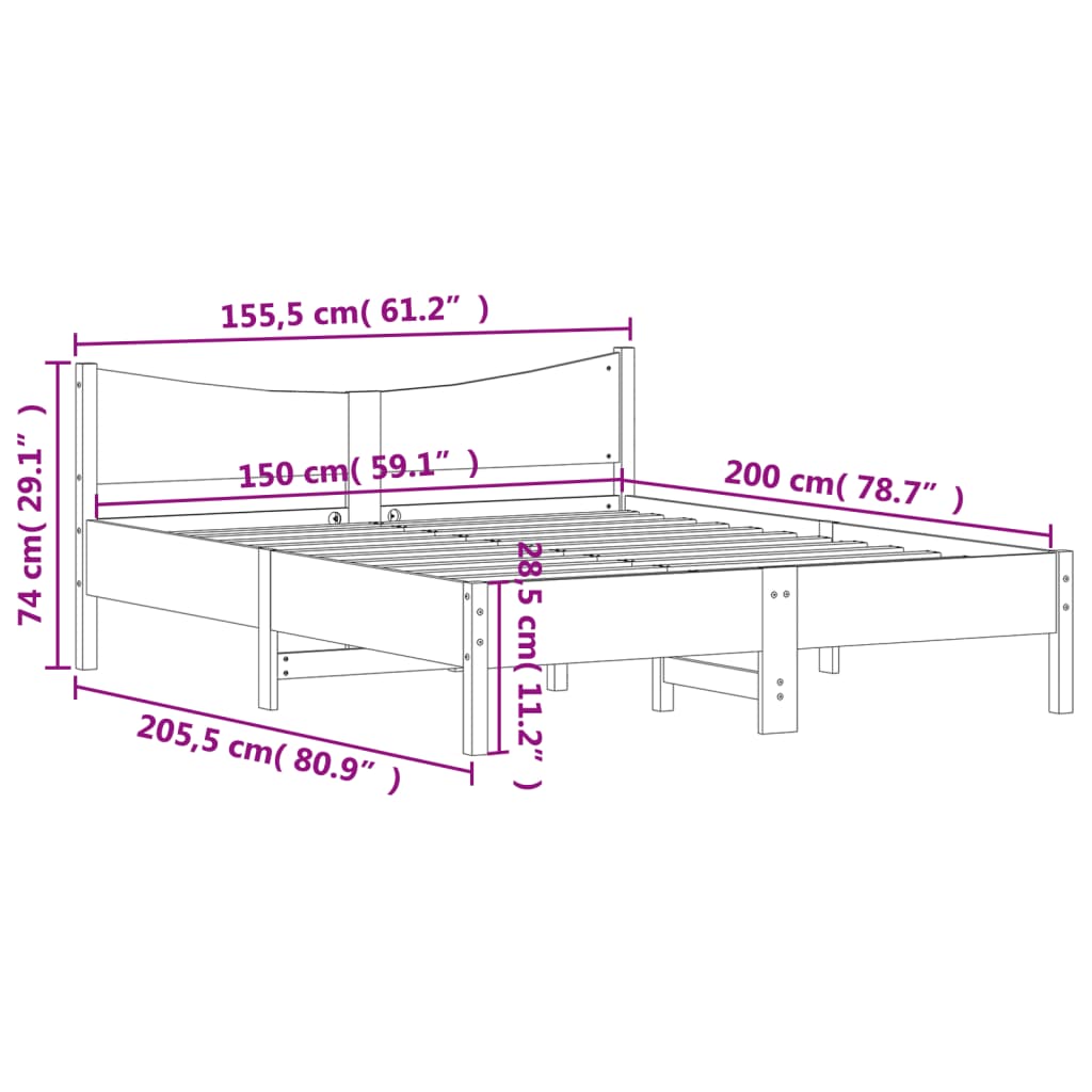 vidaXL Sengeramme uten madrass brun 150x200 cm heltre furu